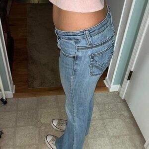 Ultra Love ultra low rise flare jeans.